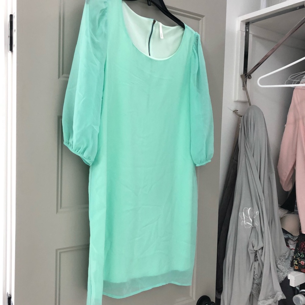 Mint Green chiffon sleeve boutique dress